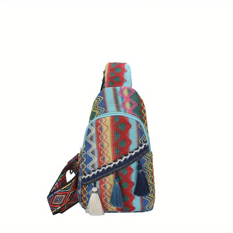 Women's Ethnic Crossbody Bag with Adjustable Strap - Bohemian Waist Purse