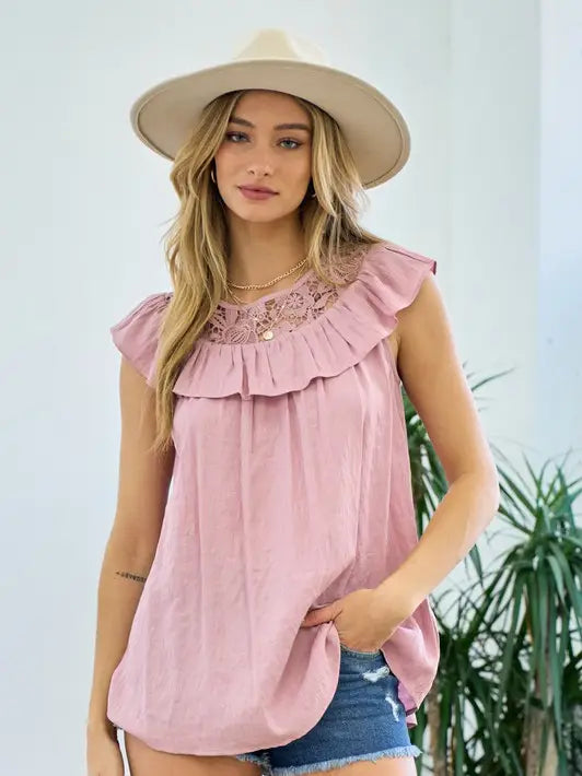 Crochet Yoke Ruffle Top - 13945T