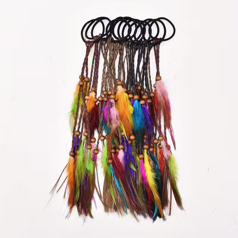 Mixed Color Feather Colored Ribbon Braid Head Rope
