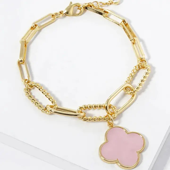 18K Gold Dipped Quatrefoil Charm Bracelet