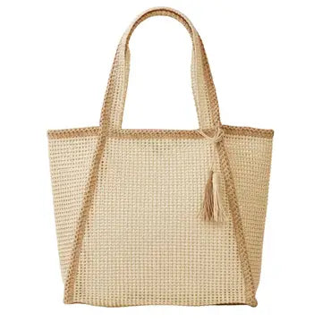 Two Tone Woven Straw Tote Bag