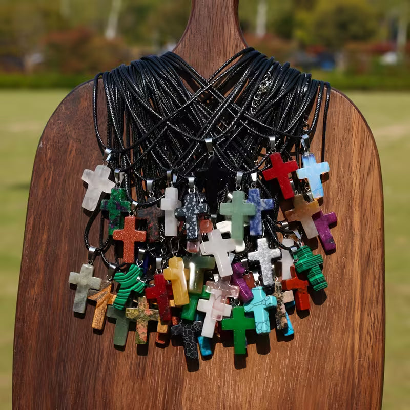 Colorful Texture Natural Stone Cross Pendant