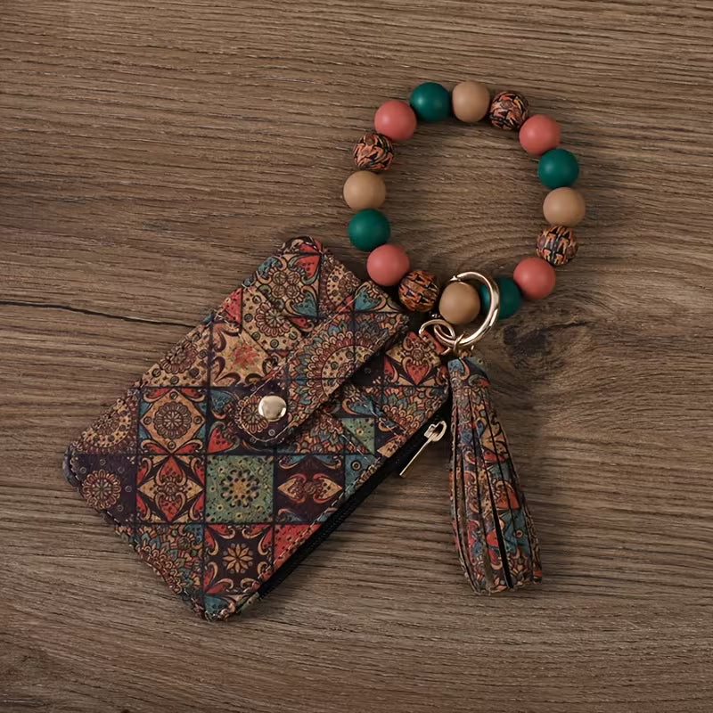 Bohemian Retro Card Holder Women'S Coin Purse Beaded Tassel Keychain