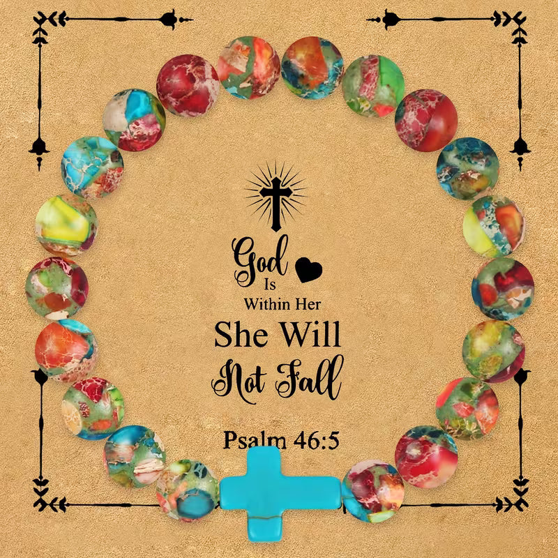 Chic Natural Stone Cross Bracelet/God is within her