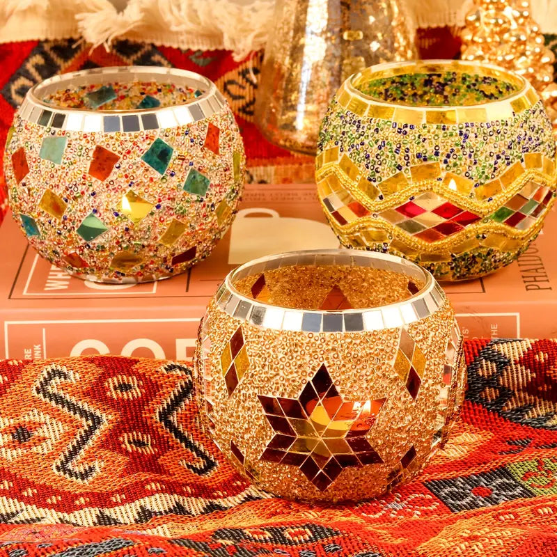 Handcrafted Mosaic Candle Holder Set
