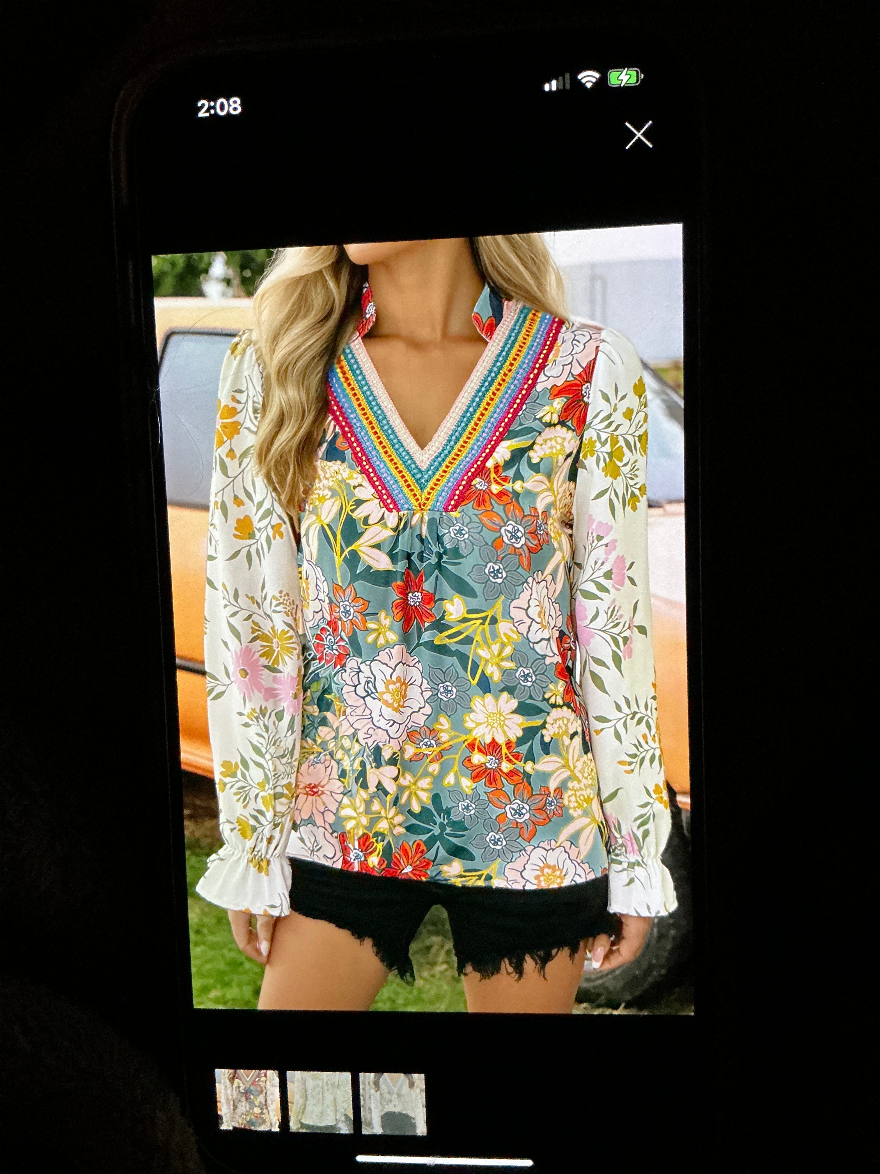 Floral crochet ruffled blouse