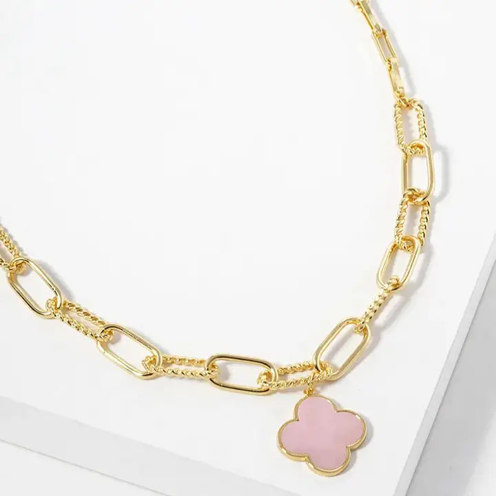 18K Gold Dipped Quatrefoil Pendant Link Chain Necklace