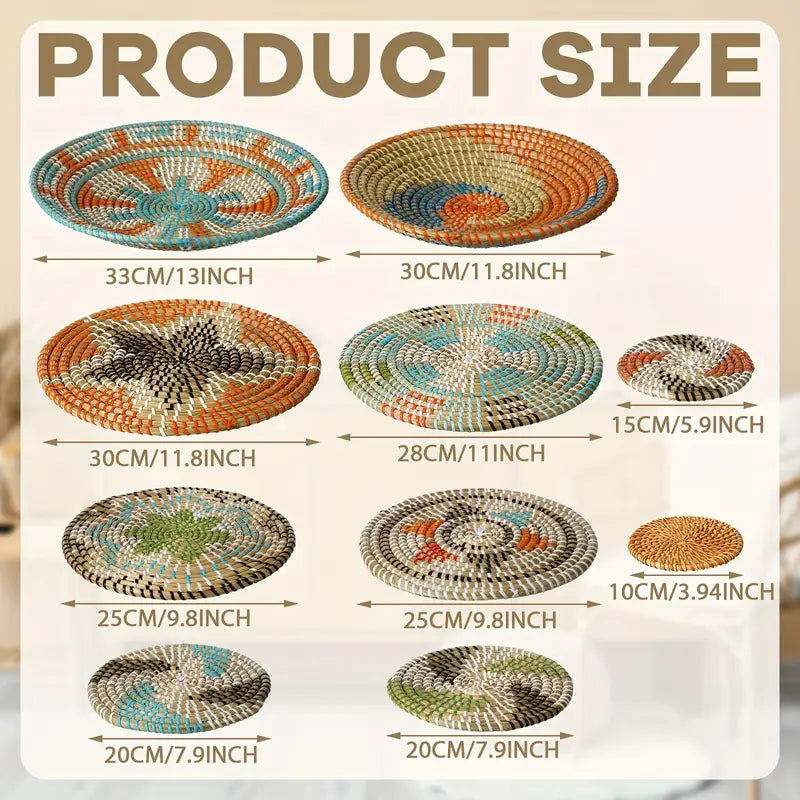 11pcs Boho Wall Basket Decor Decorative Bulrush Woven Basket Wall Decor