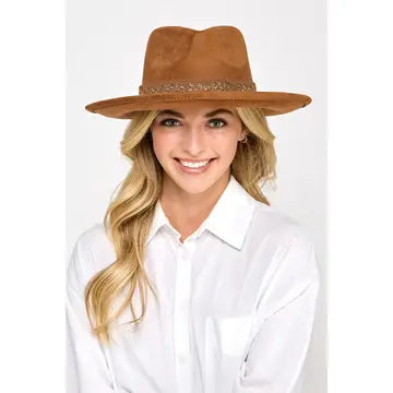 Embroidered Flower Strap Fedora Hat