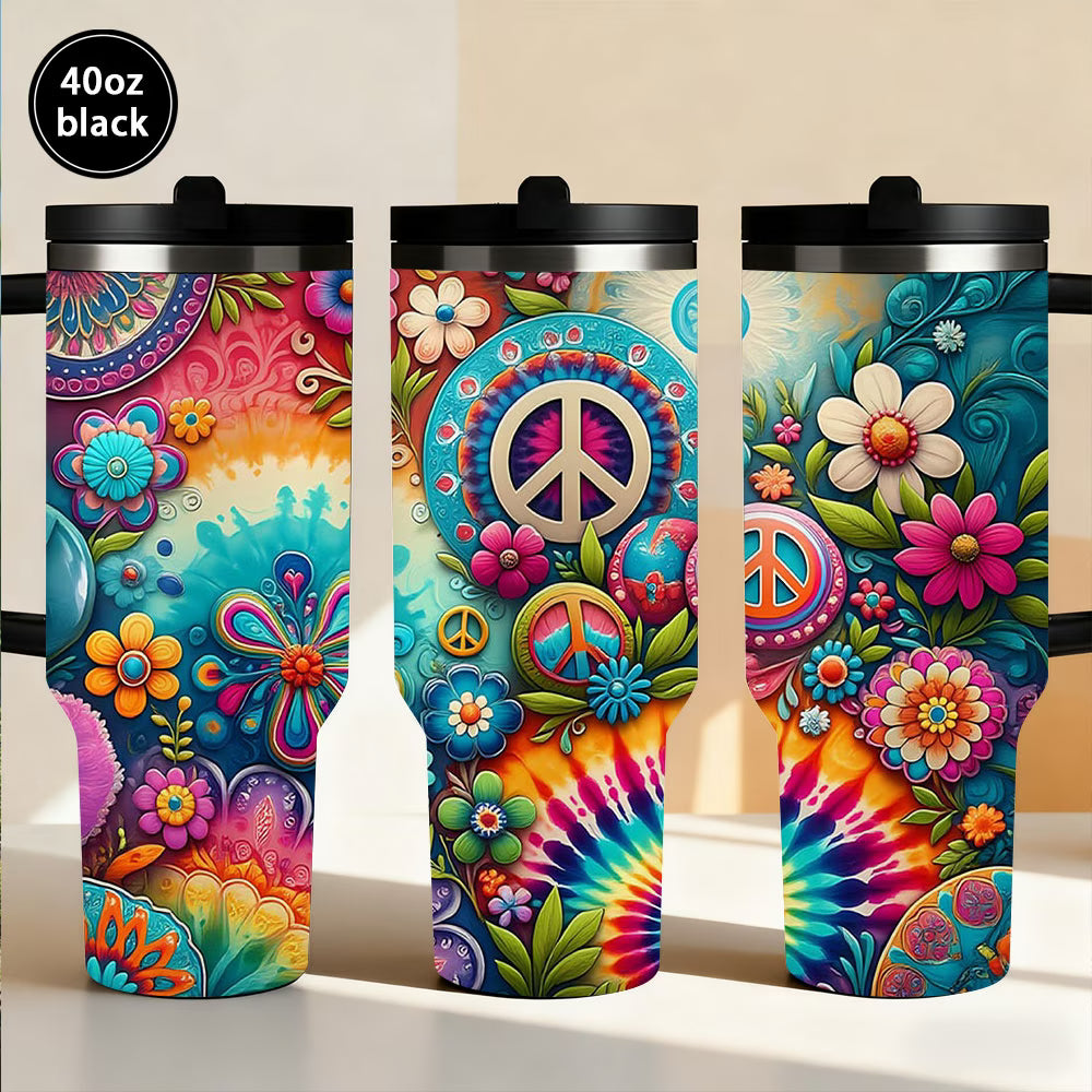 Peace Symbol Tumbler with Lid and Straw