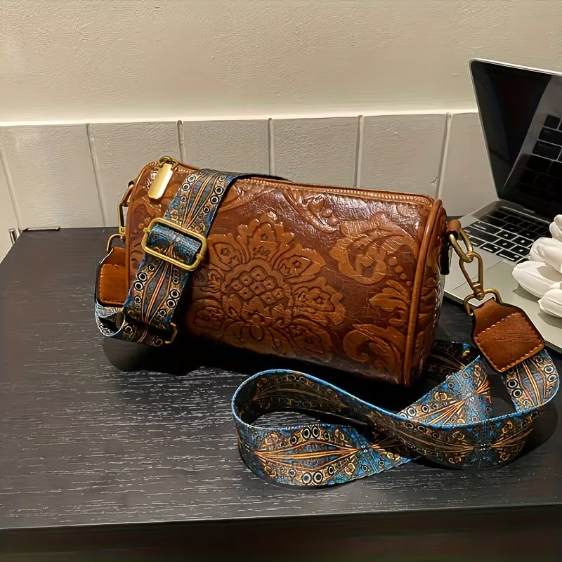 Embossed Round Bucket Crossbody Bag