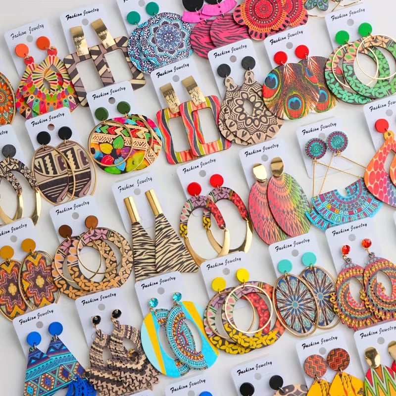 Bohemian Style Colorful Wooden Women's Pendant Earrings