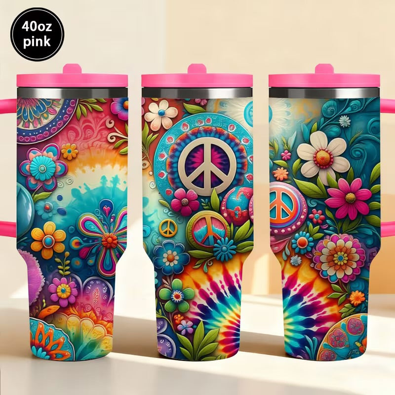 Peace Symbol Tumbler with Lid and Straw