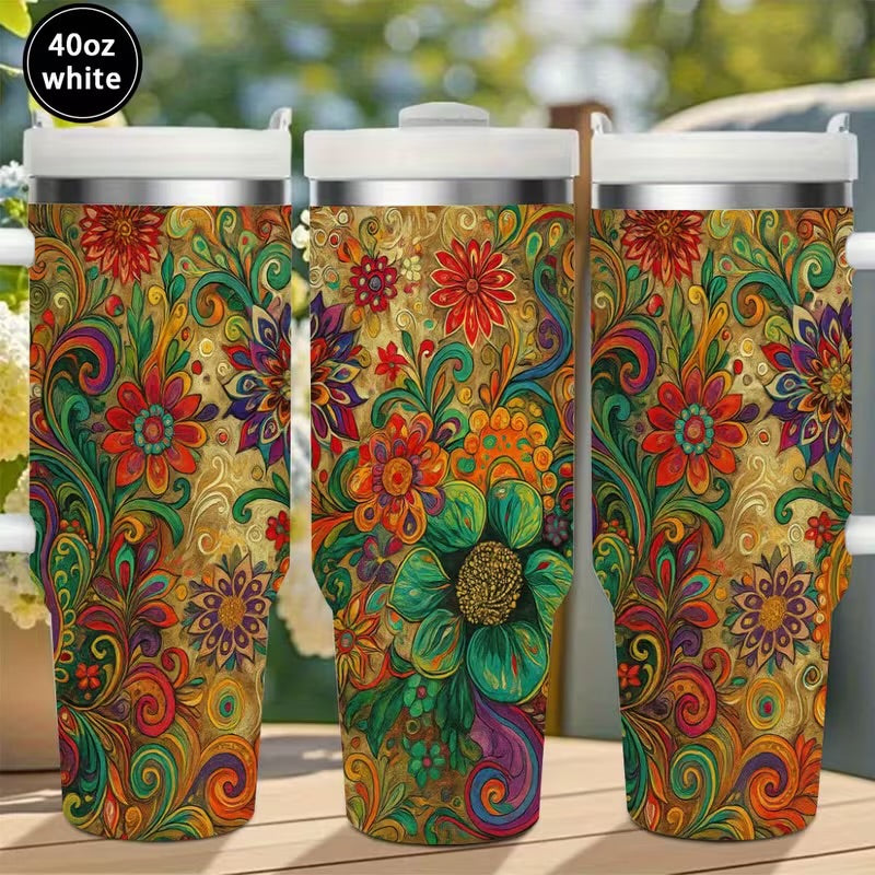 Floral Tumbler with Lid & Straw