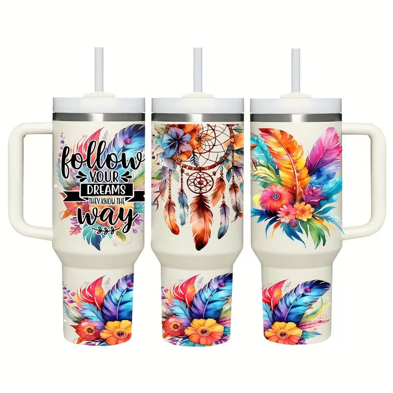 Feather Design- 40oz Glass Cup