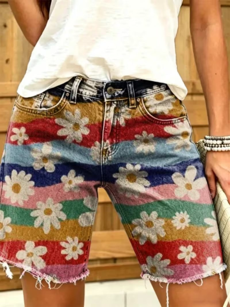 Bohemian Style Frayed Hem Shorts