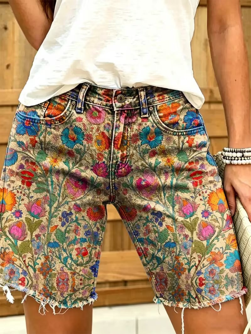 Bohemian Style Frayed Hem Shorts