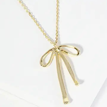 18K Gold Dipped Brass Ribbon Bow Pendant