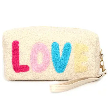 Cozy Teddy Fur 'LOVE' Wristlet Pouch