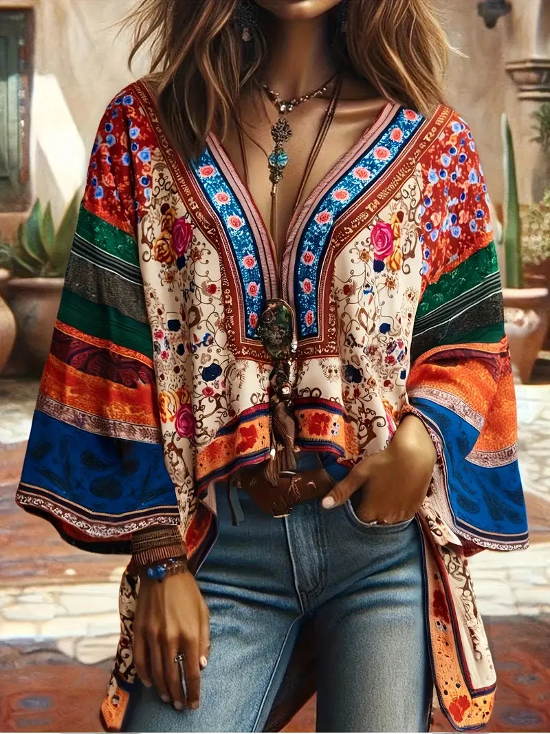 Bohemian Floral Print Blouse