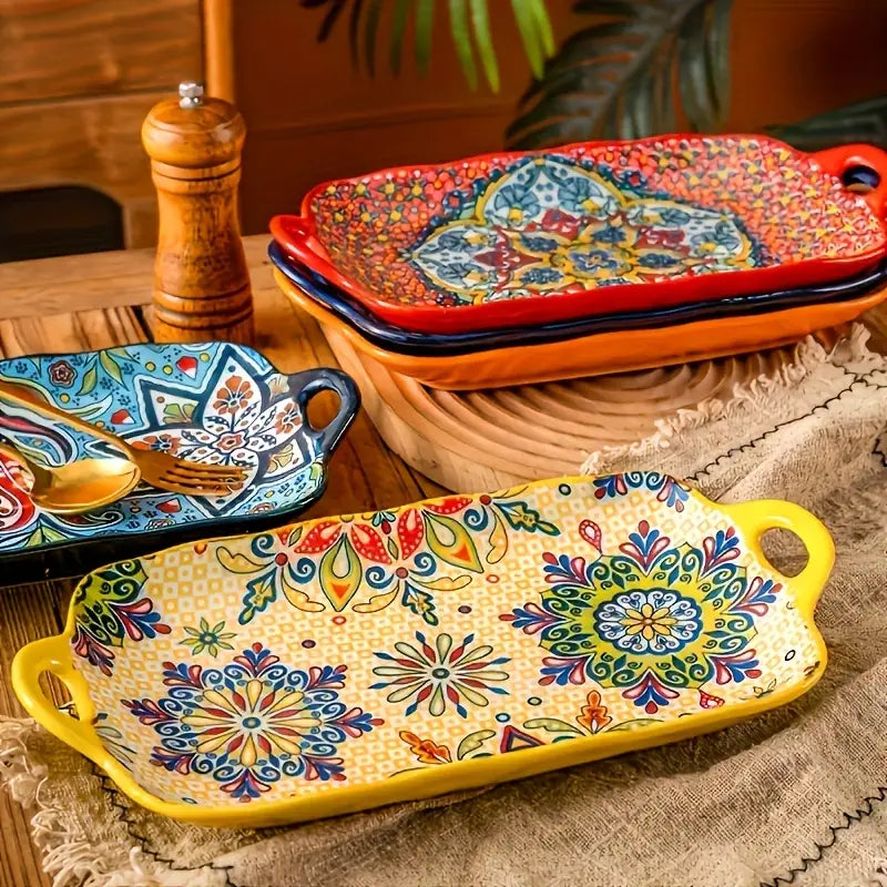 Large Rectangular Bohemian Ceramic Fish Plates